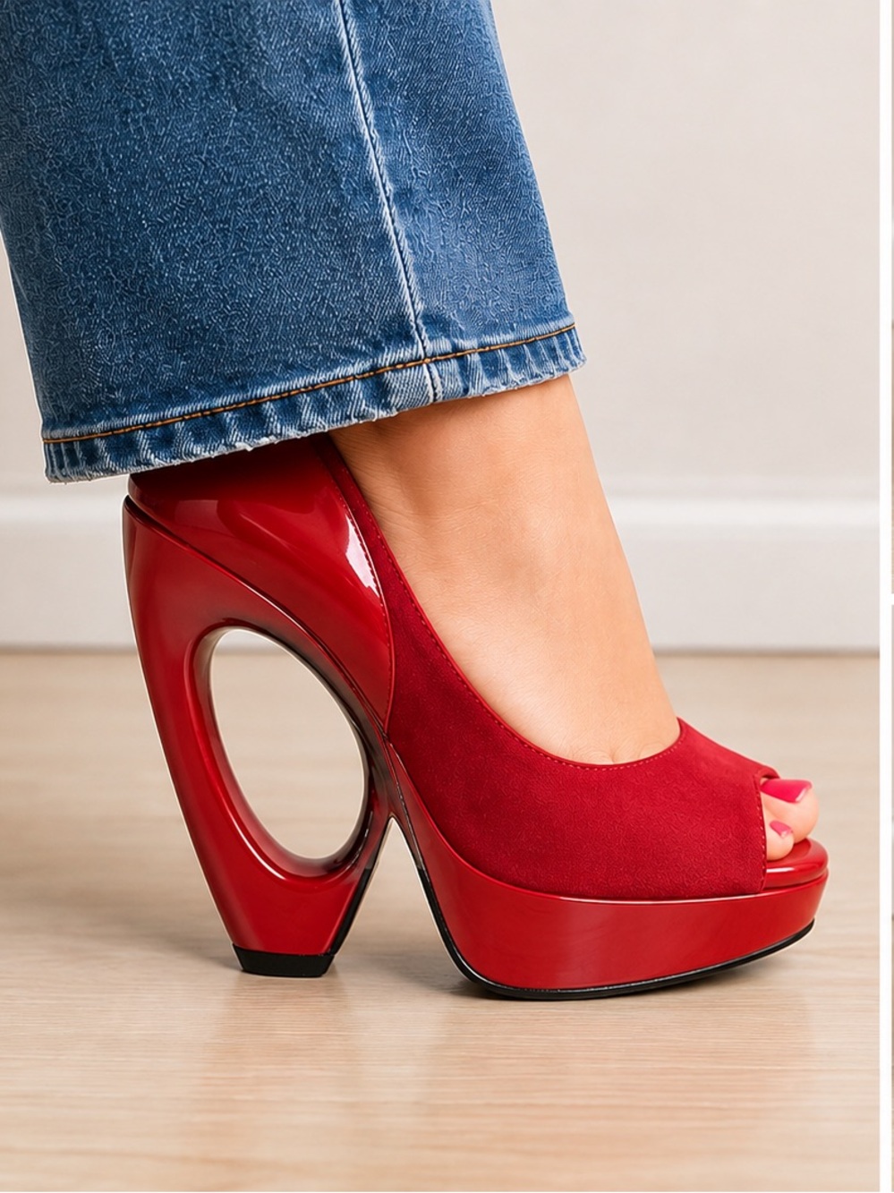 Red Open-Toe Women’s Heels City Snappers Size 8